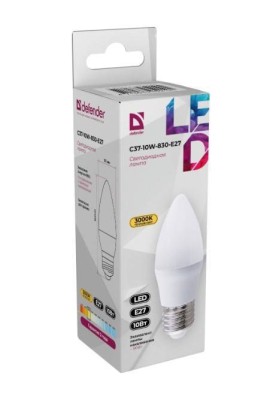 Defender Лампочка светодиодная C37-10W-830-E27 свеча, 3000 К, теплый белый, 1 шт.