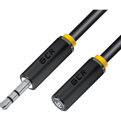 GCR Удлинитель аудио 2.0m jack 3,5mm/jack 3,5mm черный, желтая окантовка, ультрагибкий, M/F, экран, стерео, GCR-50593 Greenconnect GCR-50593, 2 м