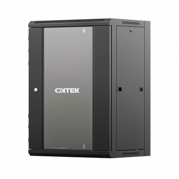 Шкаф настенный телекоммуникационный ONTEK TSN 15U 600х450х770мм, 2 профиля 19, дверь стеклянная, боковые стенки съемные, задняя стенка, разобранный, черный RAL 9005
