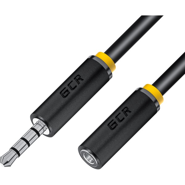 GCR Удлинитель для гарнитуры 0.5m jack 3,5mm/jack 3,5mm черный, желтая окантовка, 28AWG, M/F, GCR-53998 Greenconnect GCR-53998, 0.5 м