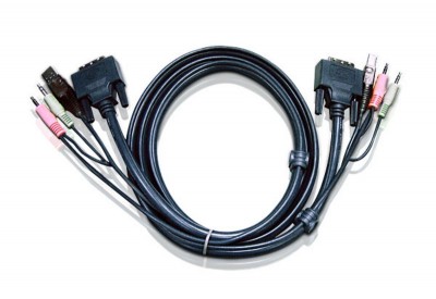 Кабель KVM USB(тип А Male)+DVI-D(Male)+2хАудио(Male) <-> USB(тип B Male)+DVI-D(Male)+2хАудио(Male) 5,0м., черный. ATEN 2L-7D05U