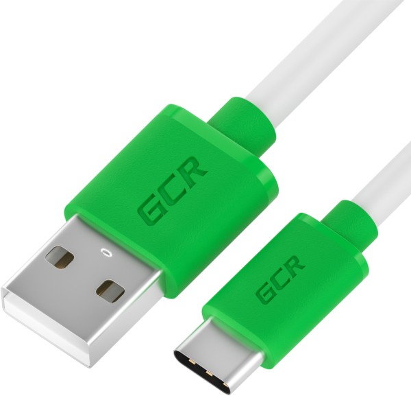 GCR QC Кабель 0.5m, TypeC, быстрая зарядка, белый TPE, зеленые коннекторы, 28/22 AWG, GCR-52718 Greenconnect USB 2.0 Type-AM - USB 2.0 Type-C (m) 0.5м