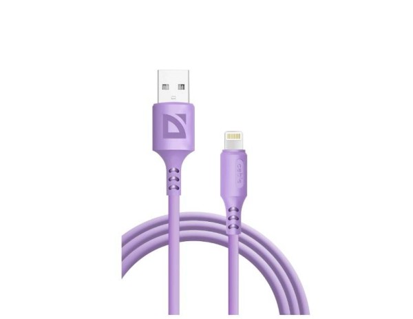 Defender Кабель F207, USB 2.0 (AM) - Apple Lightning (M), 1метр, 2.4А, силиконовая оплетка, фиолетовый.