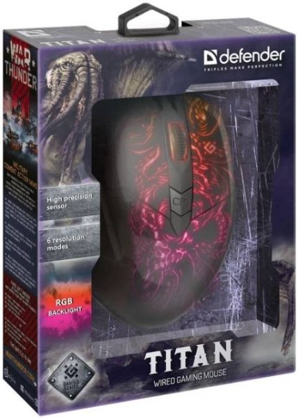Defender Игровая мышь проводная Titan GM-650L RGB,Macro,6кнопок,6400dpi