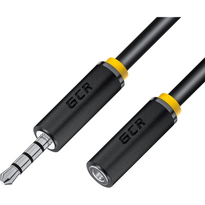 GCR Удлинитель для гарнитуры 3.0m jack 3,5mm/jack 3,5mm черный, желтая окантовка, 28AWG, M/F, GCR-54001 Greenconnect GCR-54001, 3 м