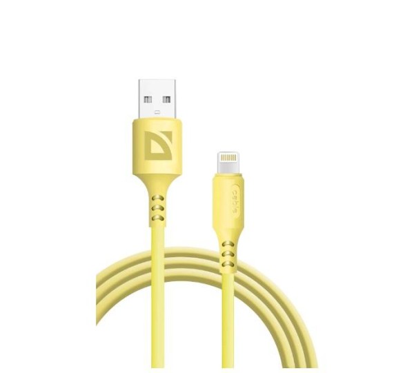 Defender Кабель F207, USB 2.0 (AM) - Apple Lightning (M), 1метр, 2.4А, силиконовая оплетка, жёлтый.