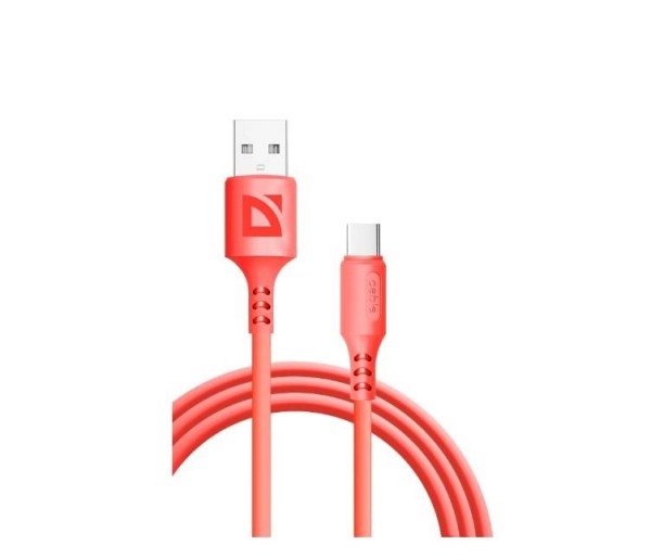 Defender Кабель F207, USB 2.0 (AM) - Type C, 1метр, 2.4А, силиконовая оплетка, красный.