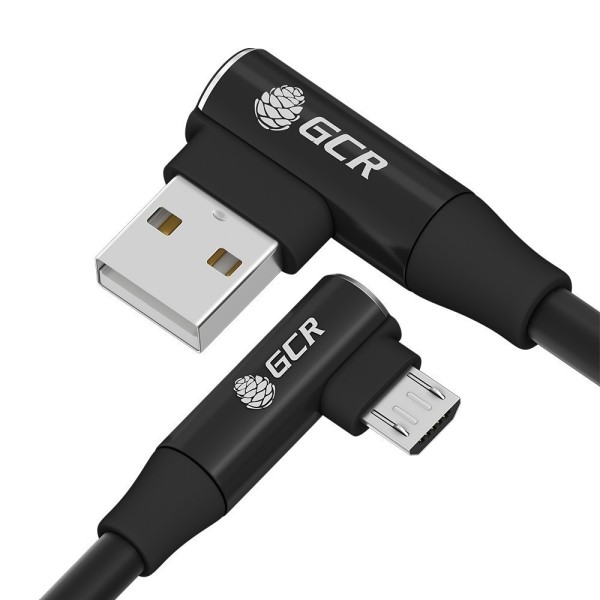 GCR Кабель PREMIUM 0.3m MicroUSB угловой для PowerBank, силикон черный, AL case черный, GCR-53907 Greenconnect GCR-53907