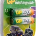 Перезаряжаемые аккумуляторы GP 250AAHC AA, емкость 2450 мАч - 2 шт. в клемшеле GP 4891199069901