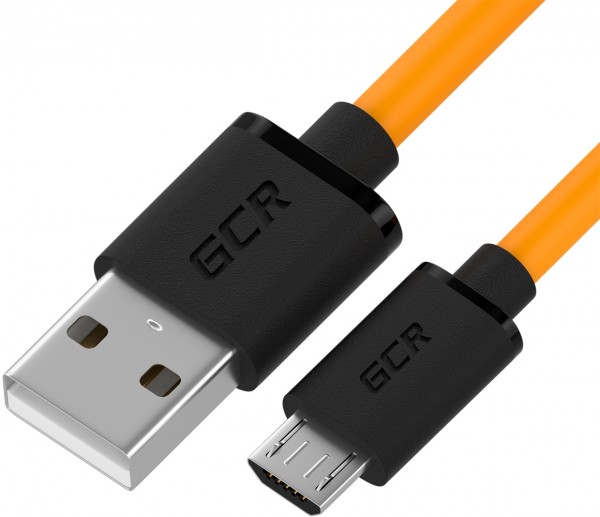 GCR QC Кабель 1.5m MicroUSB, быстрая зарядка, оранжевый TPE, черные коннекторы, 28/22 AWG, GCR-52460 Greenconnect USB 2.0 Type-AM - microUSB 2.0 (m) 1.5м