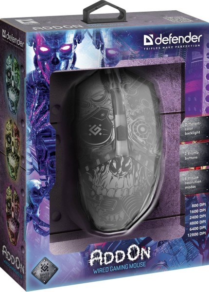 Defender Игровая мышь проводная AddOn GM-702L 6 кнопок,12800dpi
