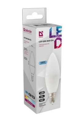 Defender Лампочка светодиодная C37-12W-840-E14 свеча, 4000 К, нейтральный белый, 1 шт