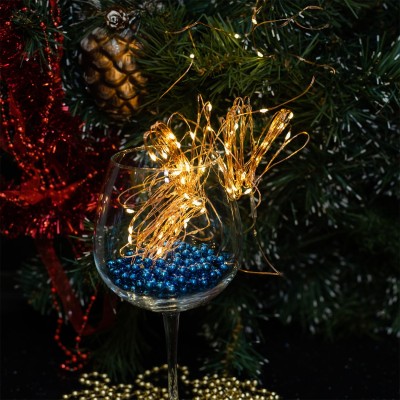 Гирлянда Гирлянда 100LED 3АА, 8 режимов, 10 м, медь, теплый белый