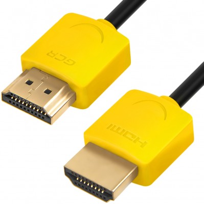 Greenconnect Кабель SLIM 1.5m HDMI 2.0, желтые коннекторы Slim, OD3.8mm, HDR 4:2:2, Ultra HD, 4K 60 fps 60Hz, 3D, AUDIO, 18.0 Гбит/с, 32/32 AWG, GCR-51575 Greenconnect HDMI (m) - HDMI (m) 1.5м