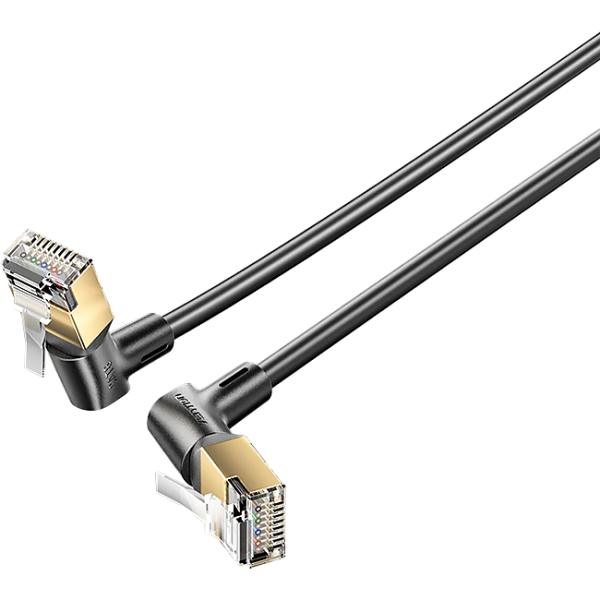 Патч-корд Vention прямой STP cat.8, RJ45 угол 360 - 1м. Черный Vention IKLBF STP cat.8, RJ45 угол 360 - 1м. Черный