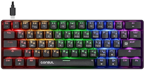 Defender Механическая клавиатура Consul GK-220 RU,Rainbow,61кн,крас.свитчи