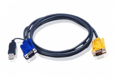 Шнур, мон., клав.+мышь USB, SPHD15=>HD DB15+USB A-Тип, Male-2xMale,  8+4 проводов, опрессованный,   5 метр., черный ATEN 2L-5205UP