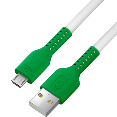 Кабель 1.0m MicroUSB, белый, зеленый ПВХ Кабель 4PH 1.0 м (4PH-R90067)