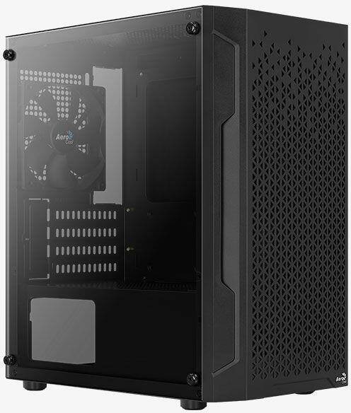 Корпус Aerocool Trinity Mini-G-BK-v1 (3xUSB, 2xAudio, 0.5 мм, 120 мм FAN, прозрачная стенка-закаленное стекло, mATX, бе