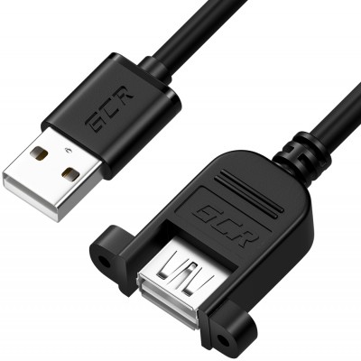 GCR Удлинитель 1.0m USB 2.0, AM/AF крепление под винт, черный, 30/30 AWG, GCR-52446 Greenconnect USB 2.0 Type-AM - USB 2.0 Type-AF 1м
