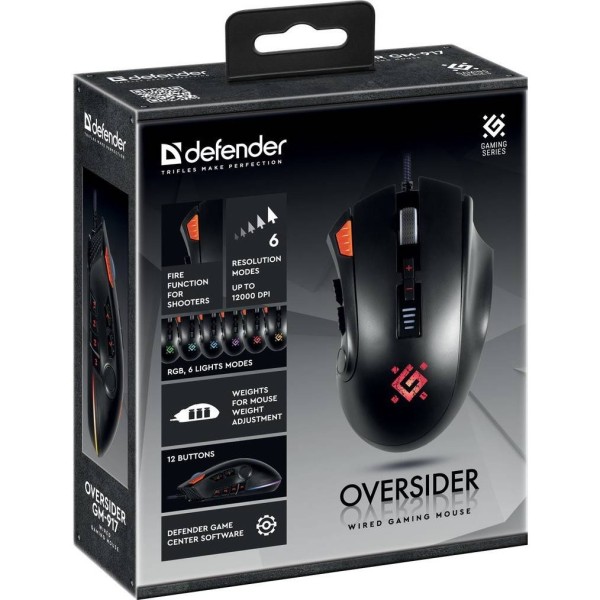 Defender Игровая мышь проводная Oversider GM-917 RGB,12 кнопок,12000dpi