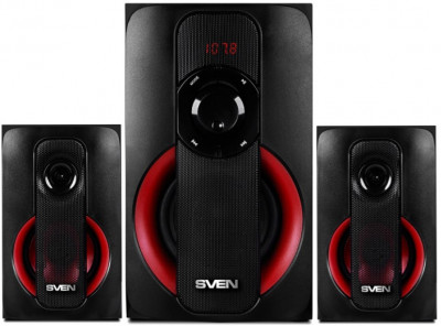 SVEN MS-304, черный, акустическая система 2.1, мощность (RMS): 20 Вт + 2x10 Вт, FM-тюнер, USB/SD, дисплей, ПДУ, Bluetooth SVEN MS-304