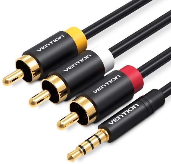 Кабель Vention аудио Jack 3,5 mm M/3RCA M - 1.5м Чёрный Vention VAB-R07-B150
