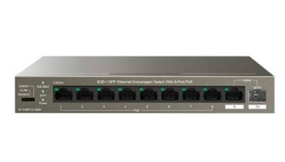 IP-COM G1110PF-8-102W Коммутатор неуправляемый PoE, 10 портов, 9x1 Гбит/с, SFP 1х1 Гбит/с, PoE 8х30 Вт (до 92 Вт)