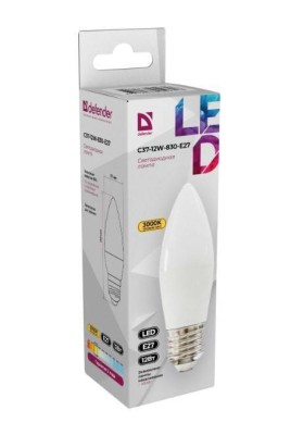 Defender Лампочка светодиодная C37-12W-830-E27 свеча, 3000 К, теплый белый, 1 шт.