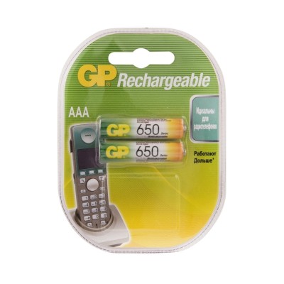 Перезаряжаемые аккумуляторы GP 65AAAHC AAA, емкость 650 мАч - 2 шт. в клемшеле GP 4891199109799