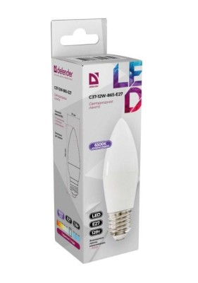 Defender Лампочка светодиодная C37-12W-865-E27 свеча, 6500 К, холодный дневной, 1 шт.