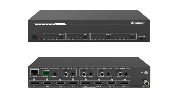 Матричный коммутатор Infobit [iMatrix H44A] 4K60, 4х4, 3840x2160/60 Гц; 4 LR аудиовыхода, 4 коаксиальных аудиовыхода.