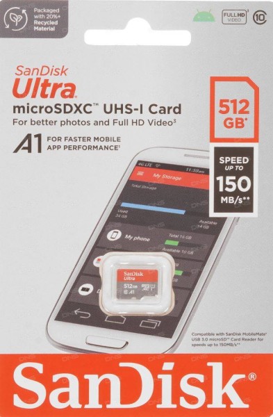Флеш карта microSD 512GB SanDisk microSDXC Class 10 Ultra UHS-I U1 A1 150MB/s