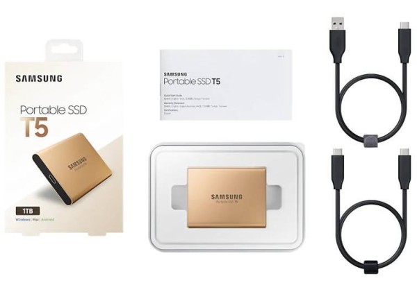 Твердотельный диск 1TB Samsung Т5 Portable MU-PA1T0G, V-NAND, USB 3.1 Type-C  [R/W - 540/540 MB/s] Gold