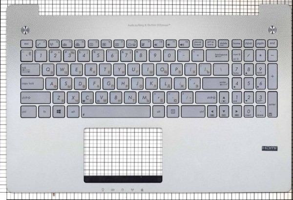 Клавиатура в сборе с панелью для ноутбука Asus N550/N550JA/N550JK/N550JV/N550LF/G550JK серебристая топ-панель