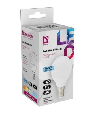 Defender Лампочка светодиодная P45-8W-840-E14 шар, 4000 К, нейтральный белый, 1 шт.