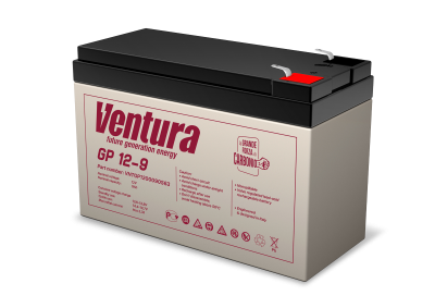 Батарея Ventura серия GP, GP12-9, напряжение  12B, емкость 9Ач (разряд 20 часов), макс. ток заряда 2.25А,  свинцово-кислотная типа AGM,  клеммы  T2, ДШВ  151х65х100мм, вес 2.5кг Ventura АКБ GP12-9