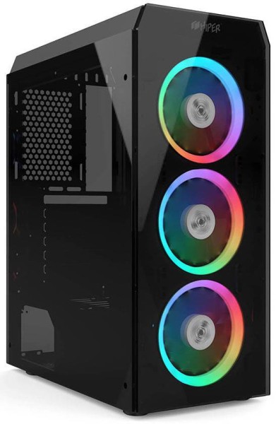 Корпус HIPER HG-C106RGB (2xUSB, 2xAudio, 4x120 мм FAN, прозрачная стенка-закаленное стекло, ATX, без БП)