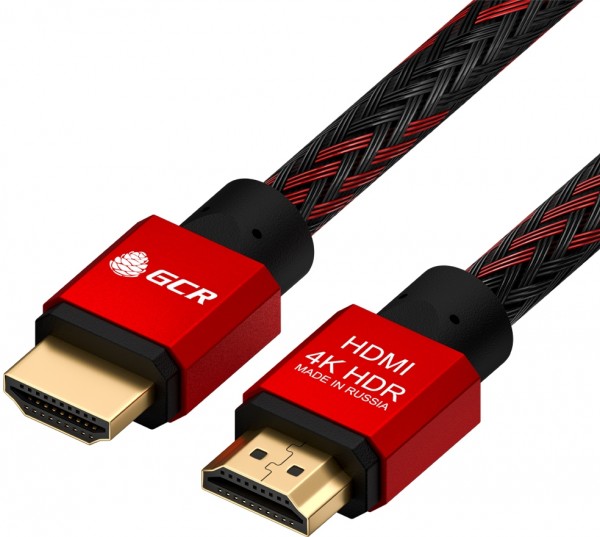 GCR Кабель 0.3m HDMI версия 2.0, HDR 4:2:2, Ultra HD, 4K 60 fps 60Hz/5K*30Hz, 3D, AUDIO, 18.0 Гбит/с, 28/28 AWG, OD7.8mm, тройной экран, BICOLOR нейлон, AL корпус красный, GCR-52289 Greenconnect HDMI (m) - HDMI (m) 0.3м
