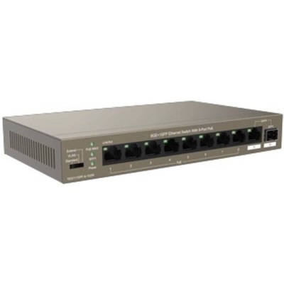 Tenda TEG1110PF-8-102W Коммутатор неуправляемый PoE, 10 портов, 10x100 Мбит/с, 2x1 Гбит/с, PoE 8х99 Вт, настольный