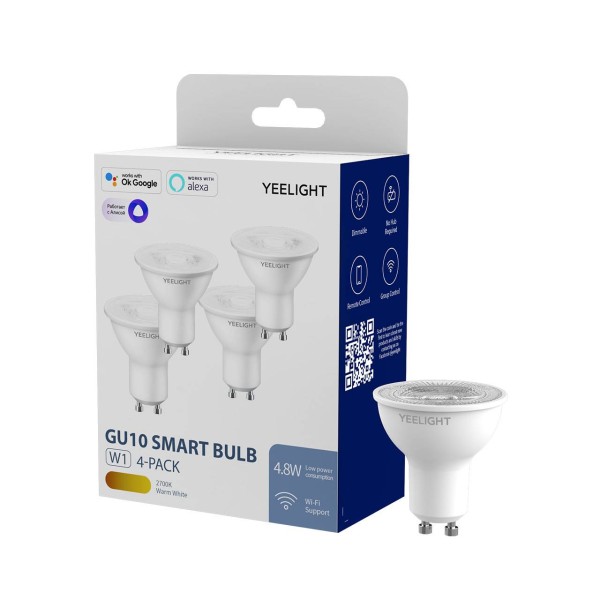 Yeelight YLDP004 Умная светодиодная лампа GU10 Smart bulb W1 (Dimmable) (4-pack), Wi-Fi, 4.5Вт, 350лм, 2700K, 6500K