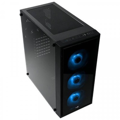 Корпус Aerocool Quartz Blue (3xUSB, 2xAudio, 0.5 мм, 4x120 мм FAN, прозрачная стенка-закаленное стекло, ATX, без БП)