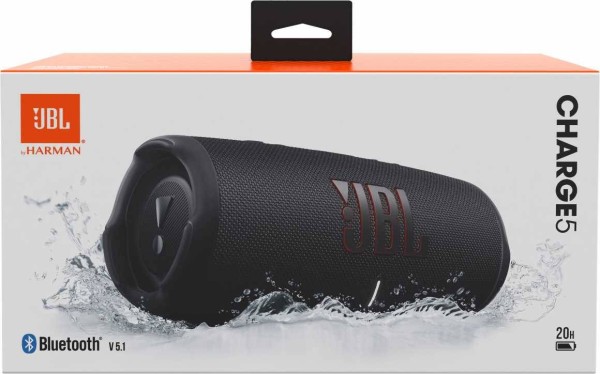 JBL Портативная акустика Charge 5, Bluetooth, 40 Вт, IP67, чёрный.