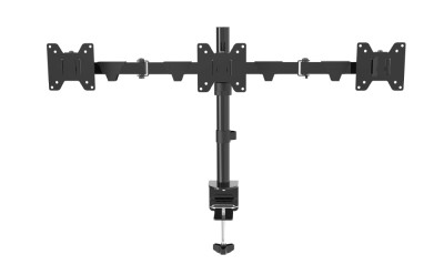 Настольное крепление Wize [WDM3-26] для трех мониторов 14"-26", VESA 75x75, 100x100, макс. нагрузка 10 кг, расст. от основания до 374 мм., наклон -30°/+30°, поворот -90°/+90°, вращение 360°, 2 способа крепления: сквозное и струбцина, черн.