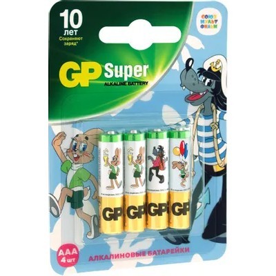 Алкалиновые батарейки GP Super Alkaline 24А ААA - 4 шт. в блистере промо "Союз мультфильм" GP 4610116217573