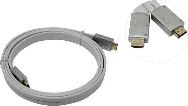 Кабель HDMI 19M/M ver 2.0, 1.8M, AOpen <ACG568F-S-1.8M> серебряно-белый Flat 