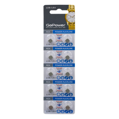 Батарейка GoPower G4/LR626/LR66/377A/177 BL10 Alkaline 1.5V (10/100/1000/36000) блистер (10 шт.) Батарейка GoPower G4/LR626/LR66/377A/177 (00-00017860)