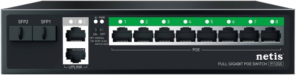 Netis P112GS Коммутатор неуправляемый PoE+, 10 портов, 10x1 Гбит/с, PoE+ 8х30 Вт (до 120Вт), SFP 2*1 Гбит/с