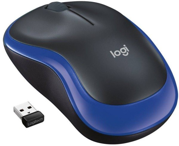 Logitech Мышь беспроводная M185 Blue, оптическая, 1000 dpi, радиоканал 10 м, синий/чёрный.