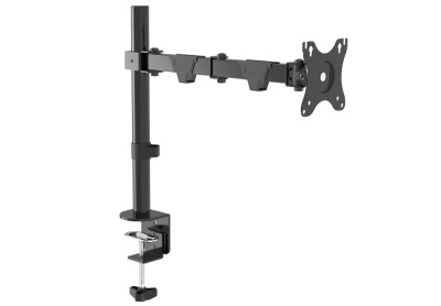 Настольное крепление Wize [WDM1-32M] для одного монитора 14"-32", VESA 75x75, 100x100, макс. нагрузка 10 кг, расст. от основания до 421 мм., наклон -60°/+60°, поворот -90°/+90°, вращение 360°, 2 способа крепления: сквозное и струбцина, черн.